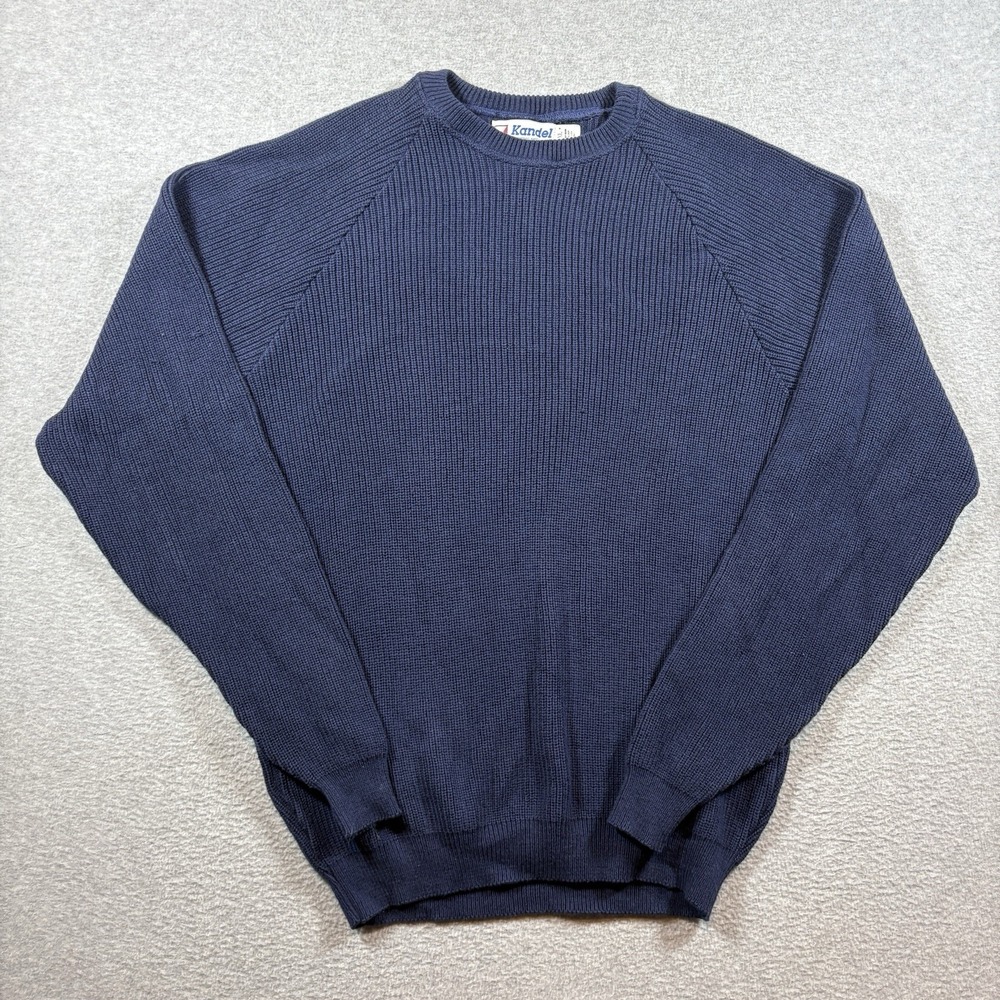 VTG 80s Kandel Cotton Ribbed Knit Sweater Mens XL Blue Heavy Fisherman Raglan